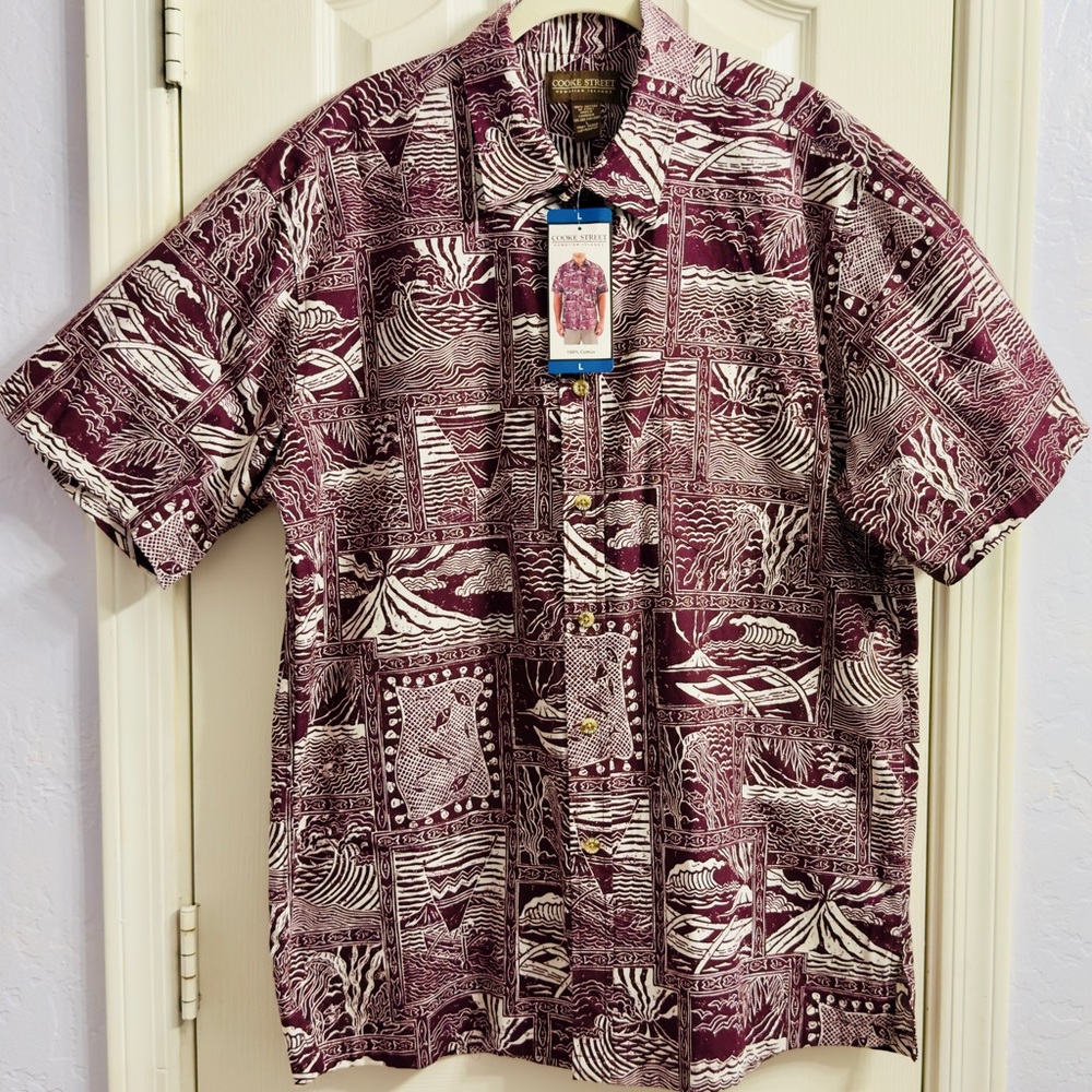NWT COOKE STREET Hawaiian Shirt Mens L Cotton Sleeve Tropical Island Purple